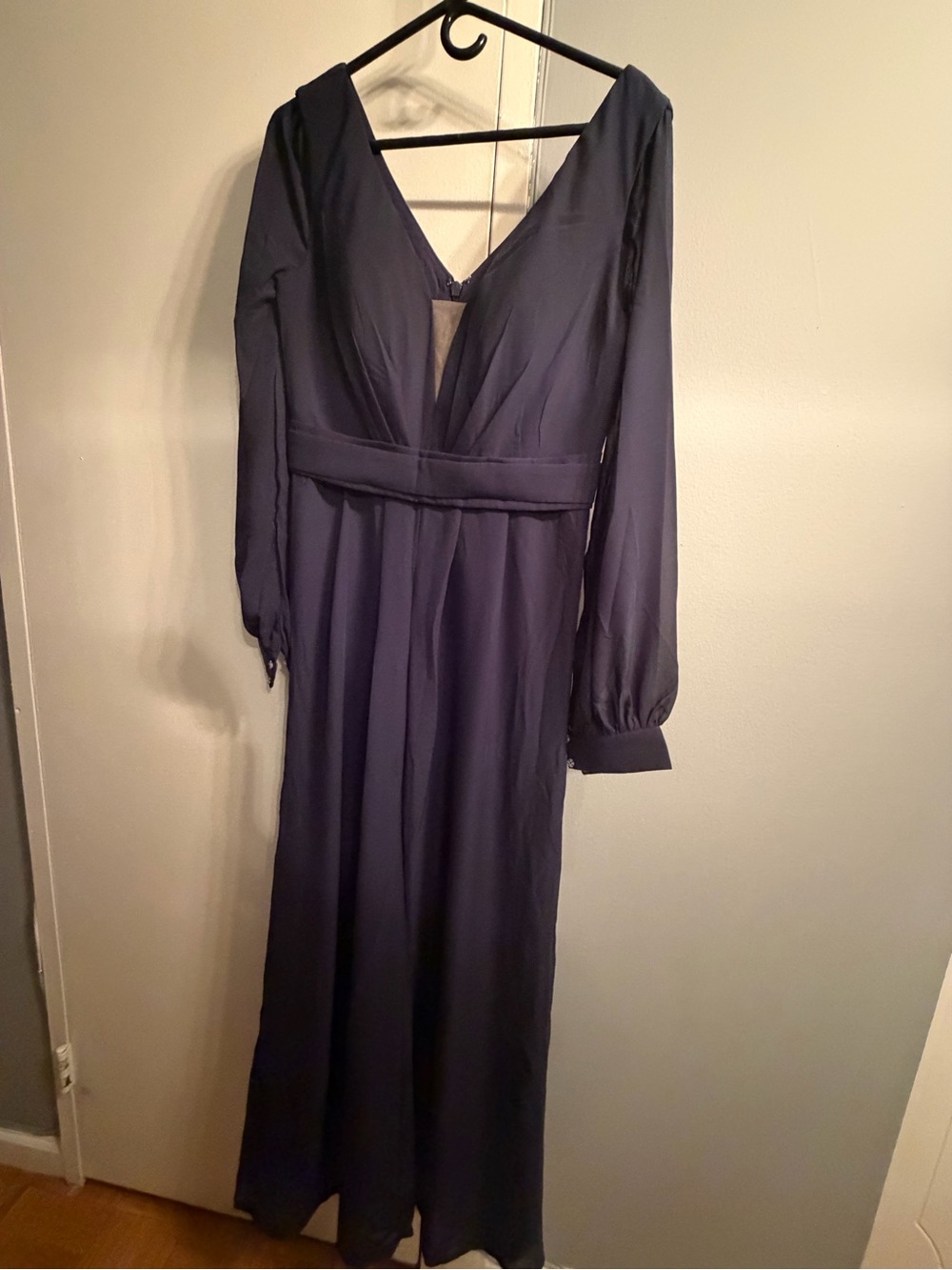 Jumpsuit/Pantsuit Plunge Neck Long Sleeves Floor-Length Chiffon - Picture 3 of 6